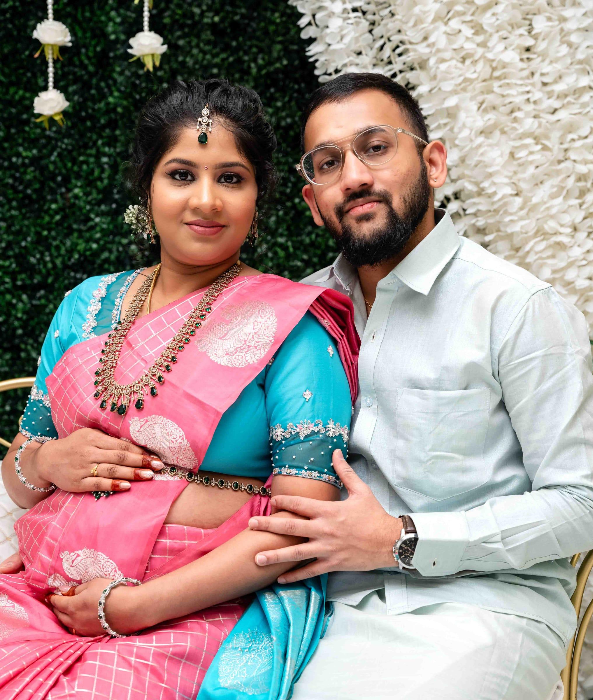 Expecting couple portrait at a traditional baby shower